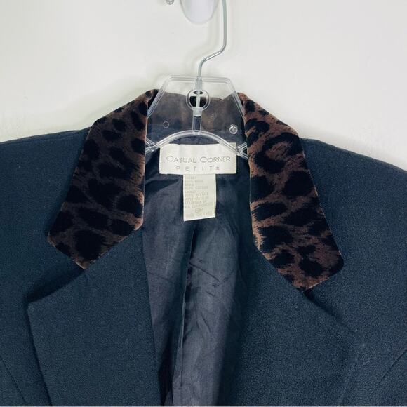 Vintage black brown animal print leopard velvet classic cropped wool blazer 6P - Picture 2 of 5